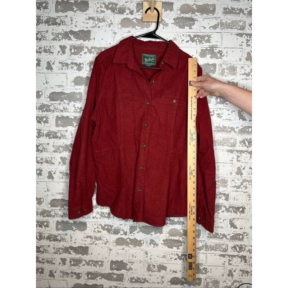 Woolrich | women 100% cotton red button down ruby heather - Picture 6 of 9